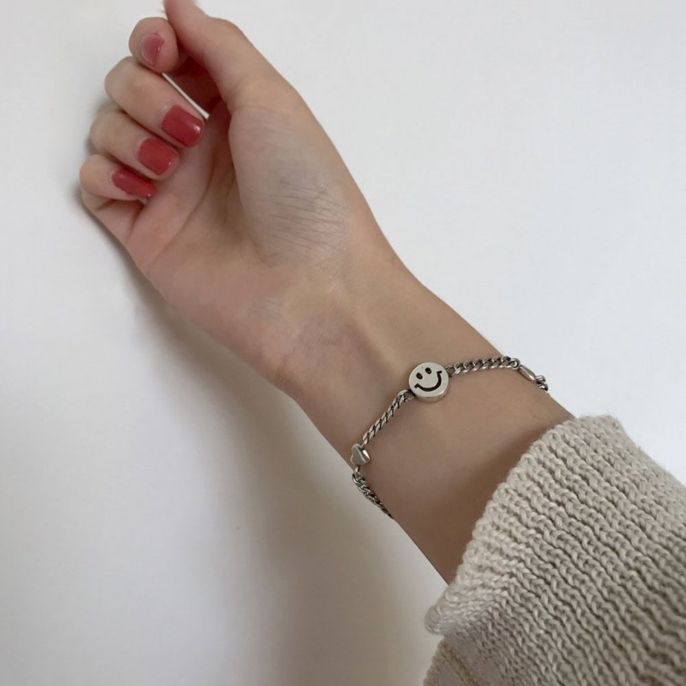 NEW 925 Sterling Silver Smiley Face Bracelet - Picture 4 of 7